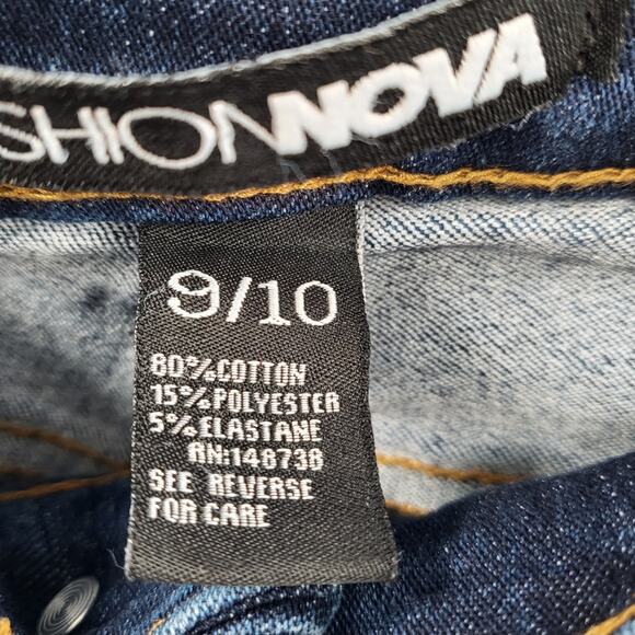 Fashion Nova Dark Blue Wash High-Rise Distressed Skinny Jeans Junior's Size 9/10 - Picture 8 of 9